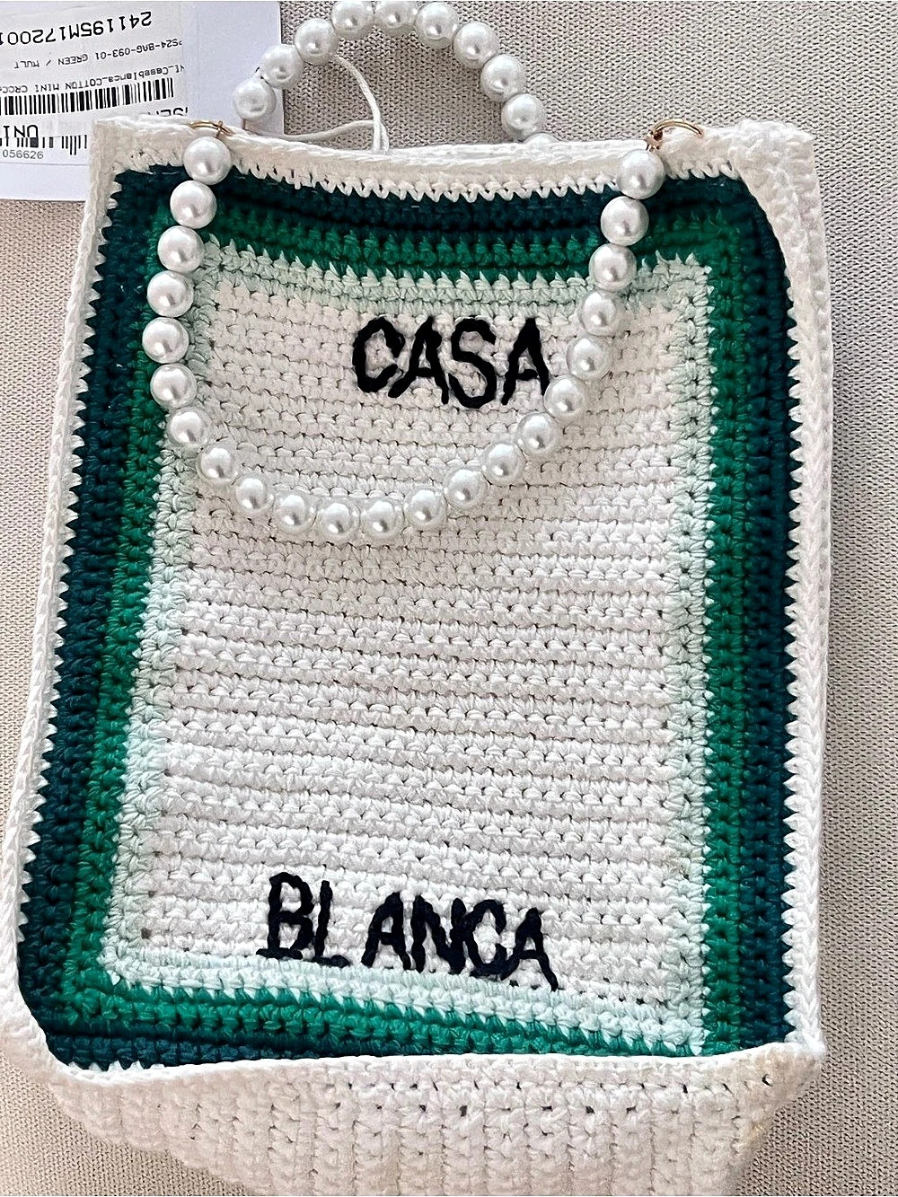 Casablanca Cotton Mini Crochet Bag White & Green NWT